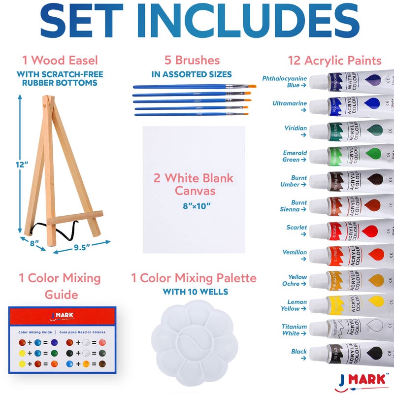 J MARK Painting Kit Includes Acrylic Paint Set, 8 x 10 in. Canvases, Brushes, Palette and More - Image 2
